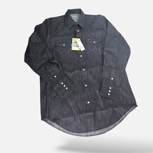 mens NEW Wrangler cowboy cut blue cotton pearl snap denim shirt XLT NWT